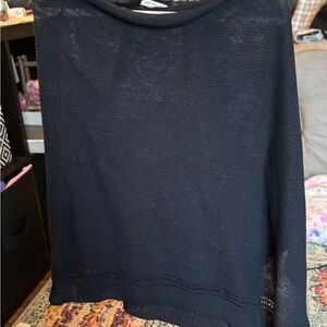 Artisan NY 100% Organic Linen Sheer Knit Poncho Shawl Black One Size